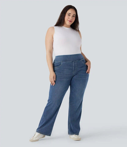 Halara Flex™ High Waisted Pockets Washed Casual Bootcut Plus Size Jeans