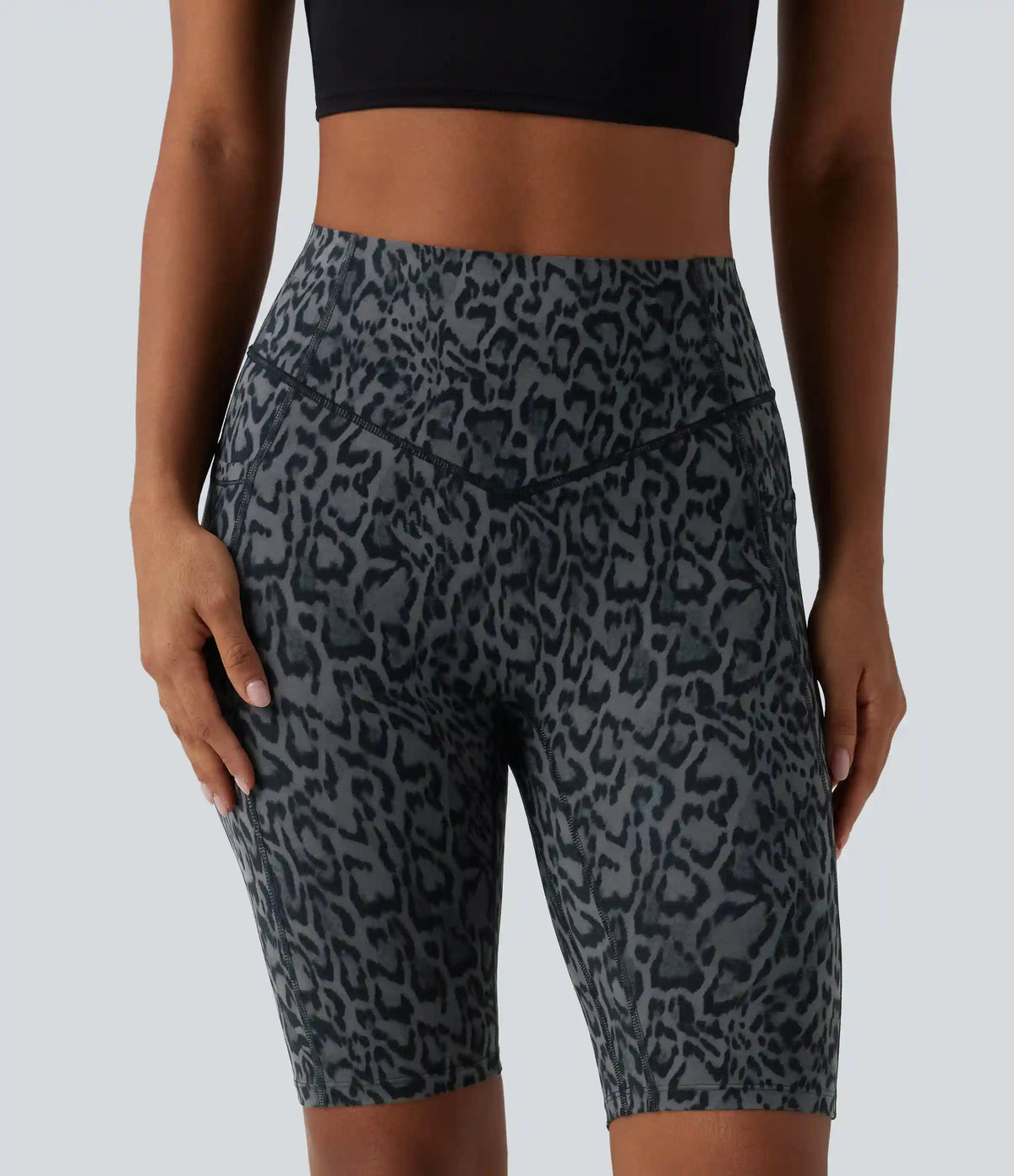 Halara UltraSculpt™ Leopard Print High Waisted Scrunch Butt Lifting Tummy Control Training Biker Shorts 9'' with Pockets