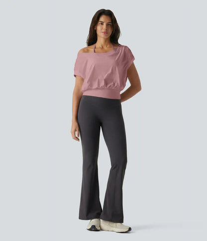Off Shoulder Short Sleeve Oversize InstantCool Quick Dry Yoga Sports Top