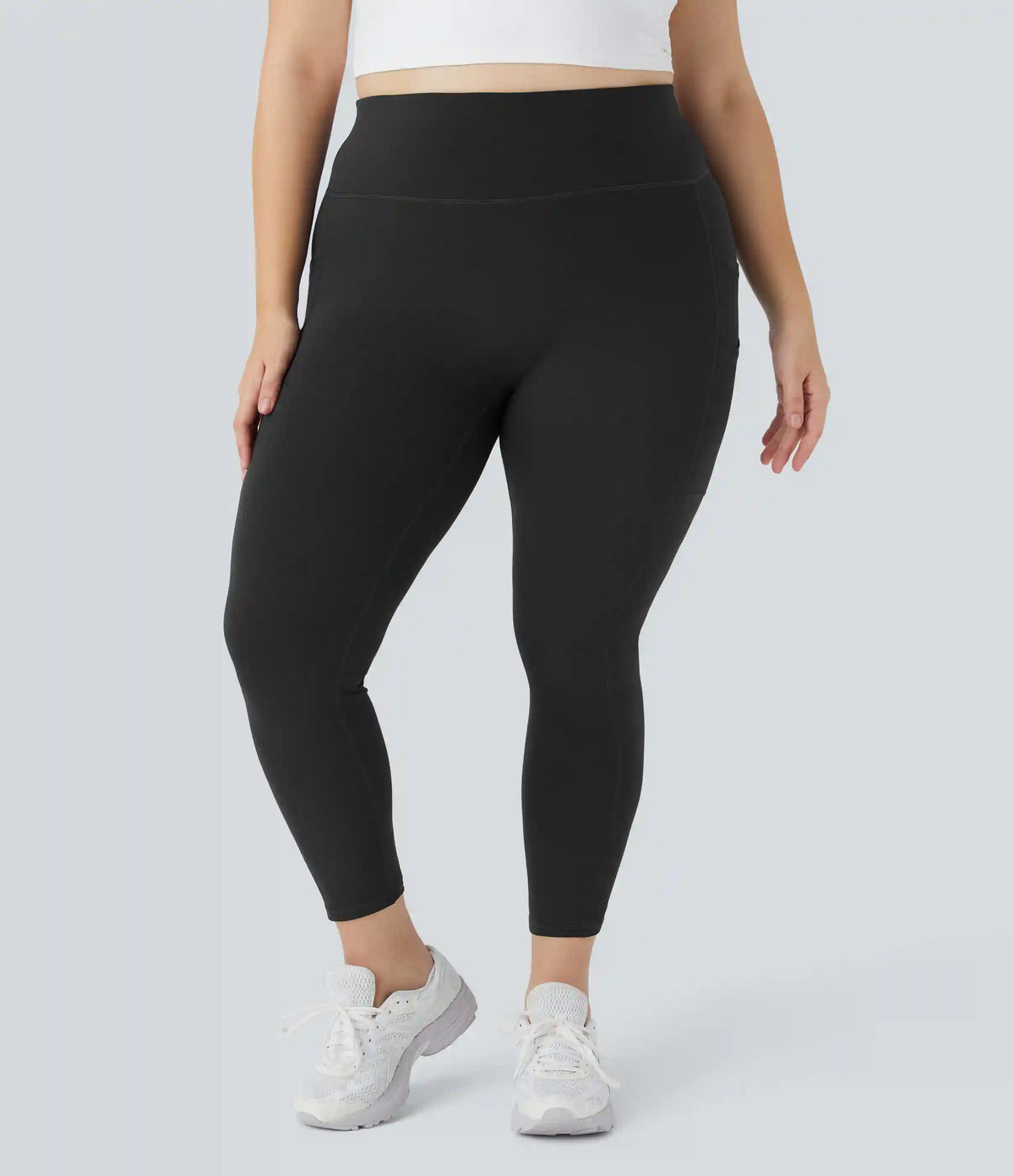 SoftlyZero™ High Waisted Double Pockets Plus Size Plain Yoga 7/8 Leggings