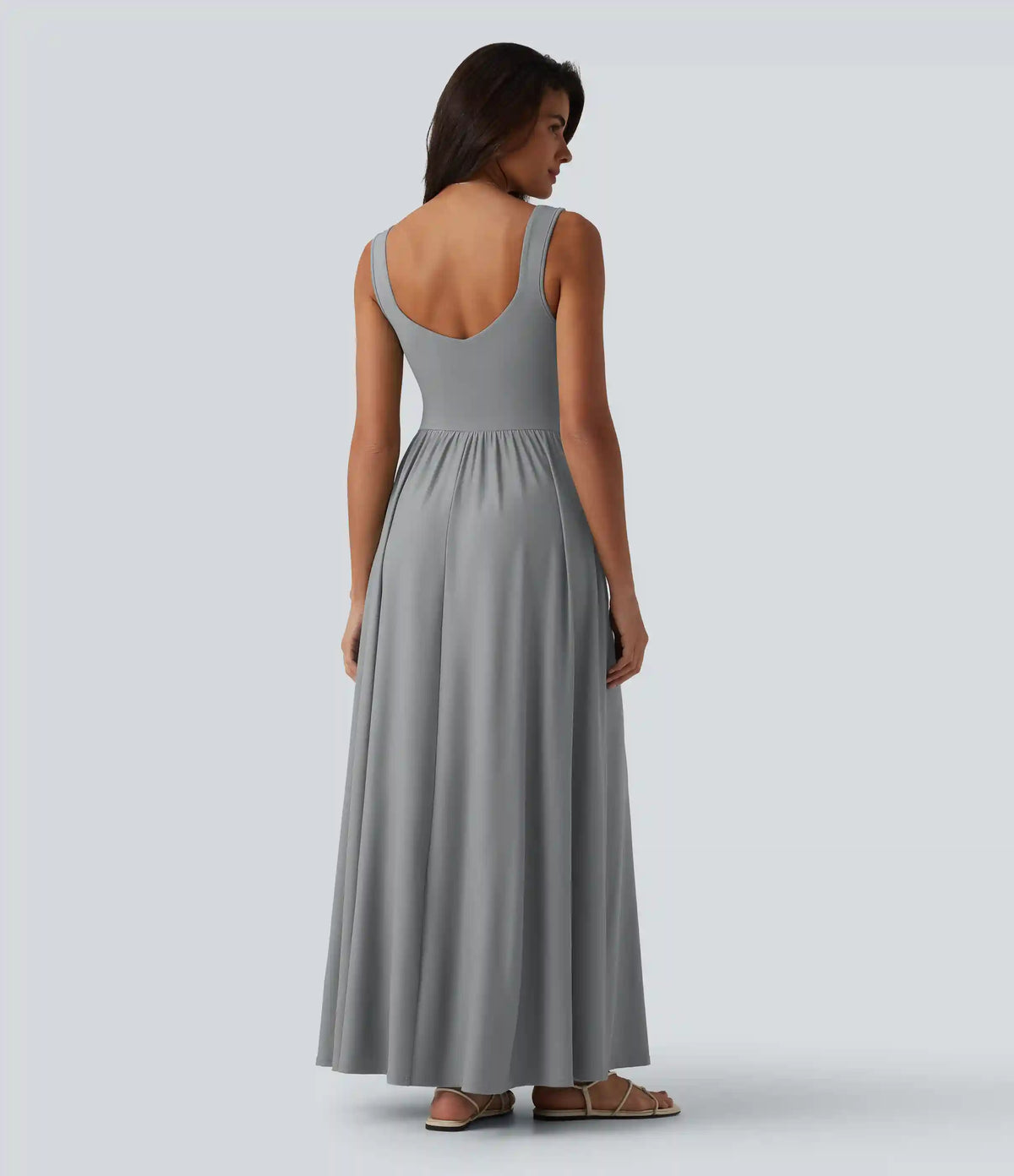 Built-in Bra Flowy Maxi Casual Dress with Pockets DD-F
