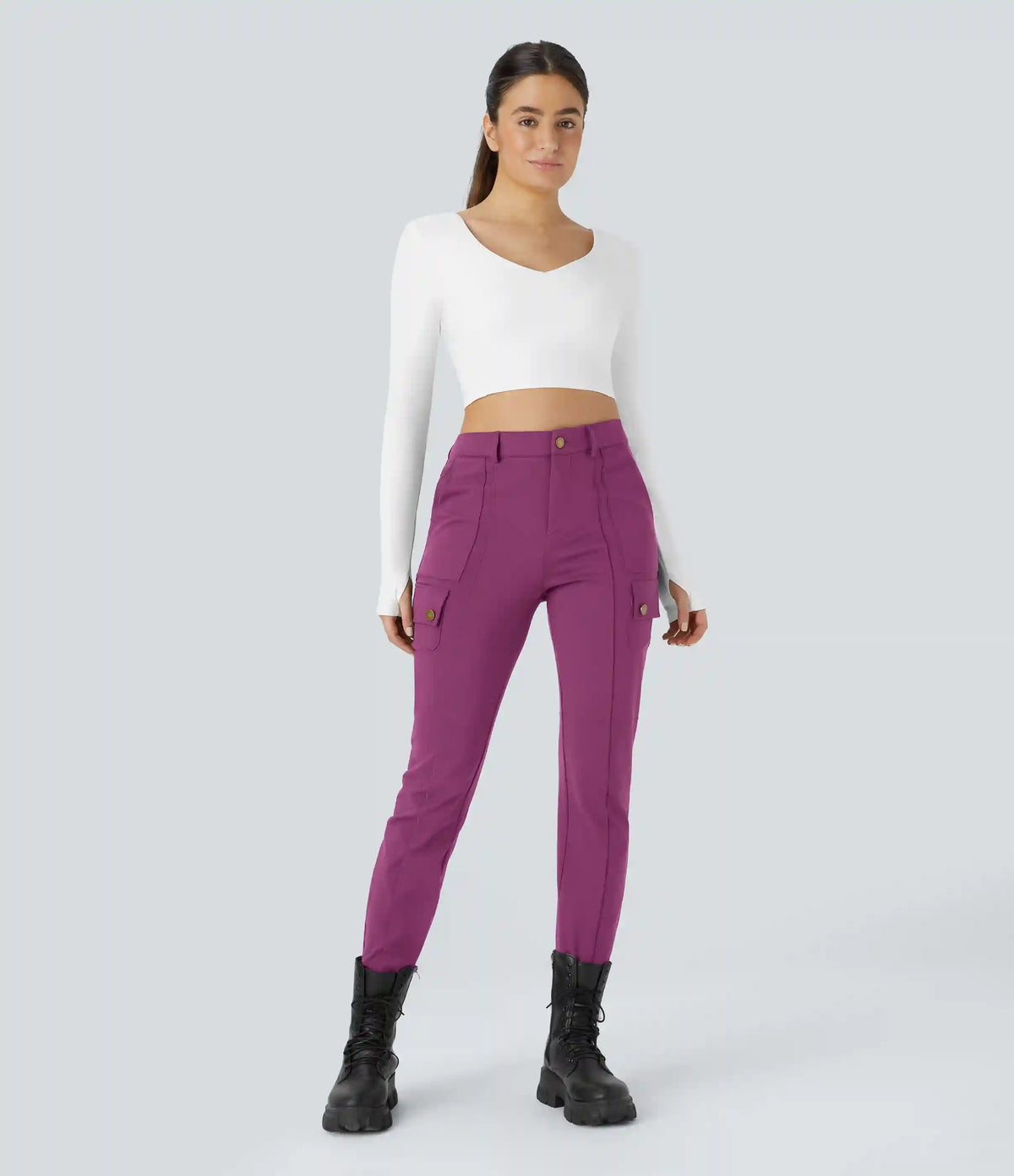 DayStretch High Waisted Zipper Pockets Solid Skinny Cargo Pants