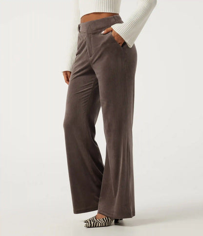 High Waisted Tummy Control Asymmetric Flare Corduroy Casual Pants with Pockets
