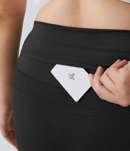 High Waisted Back Waistband Pocket 2-in-1 Yoga Plus Size Shorts