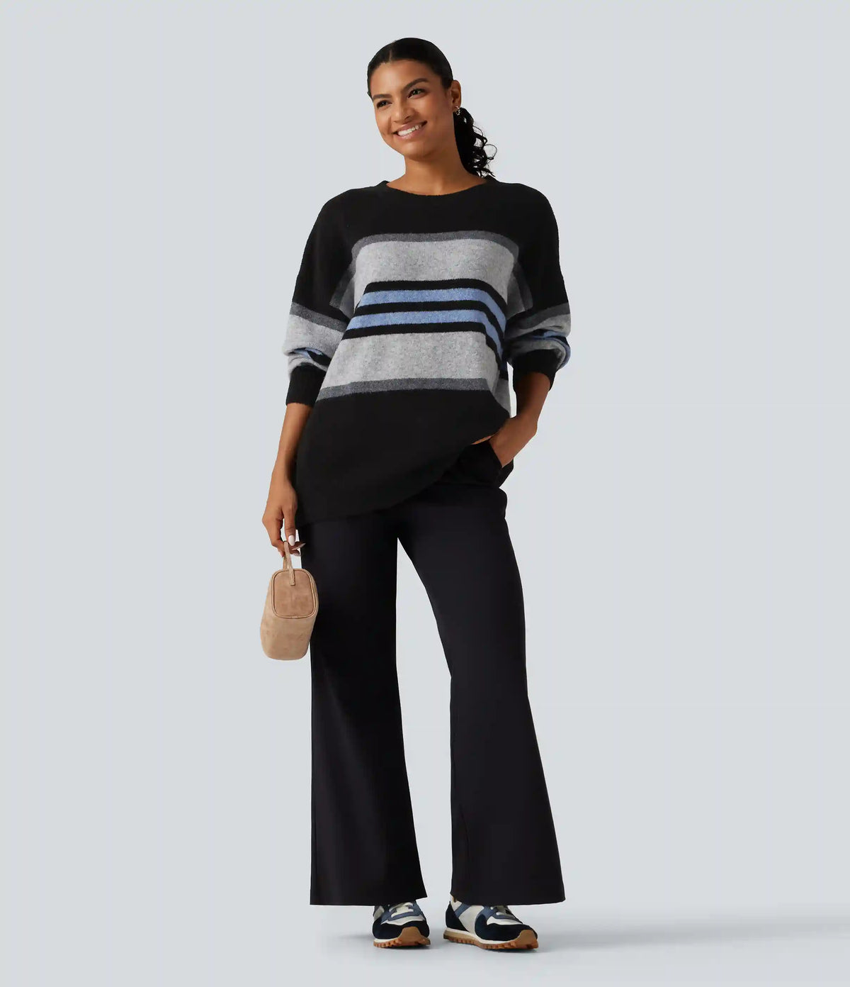 Round Neck Long Sleeve Striped Casual Sweater