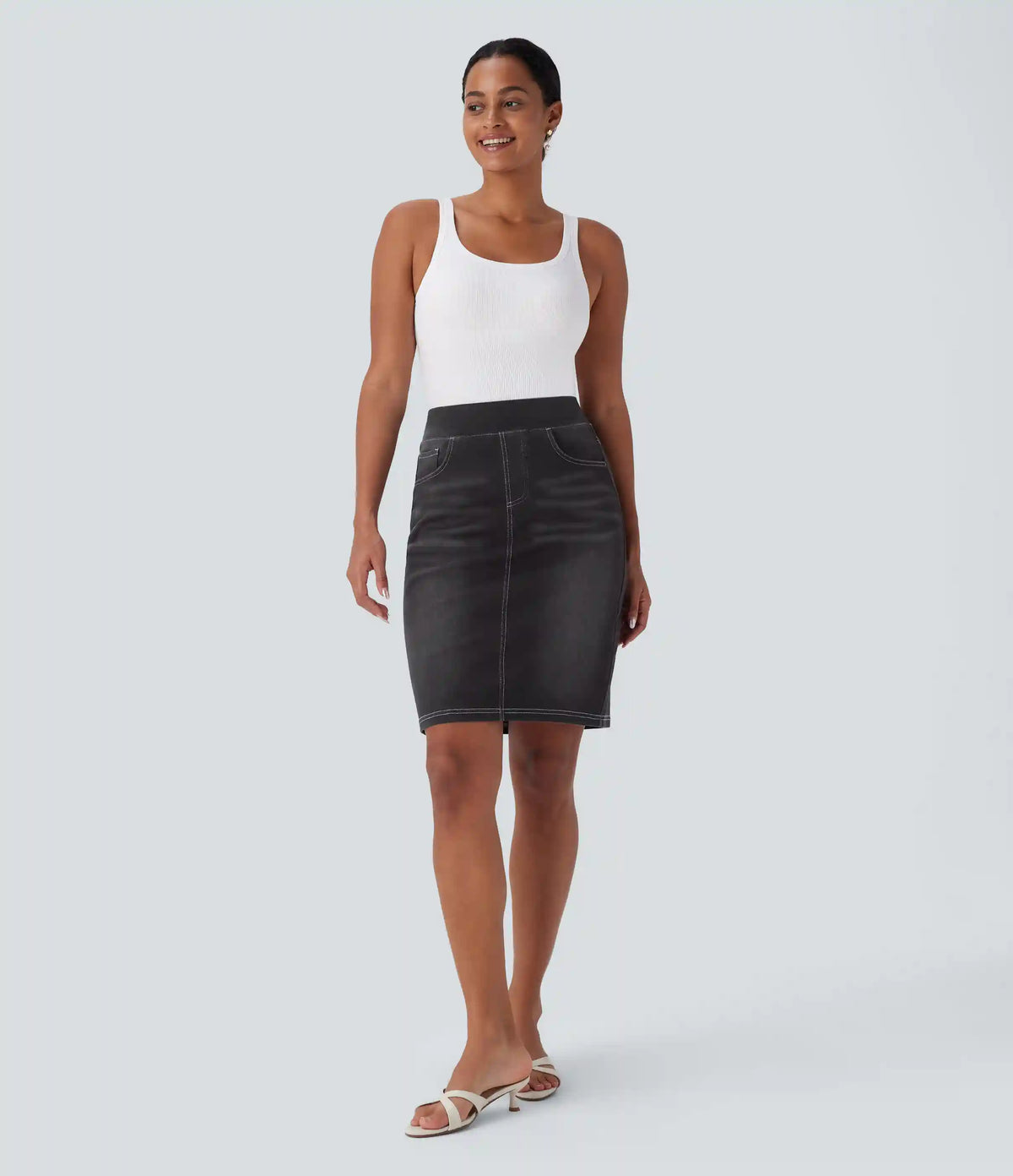 Halara Flex™ High Waisted Pockets Washed Denim Casual Skirt