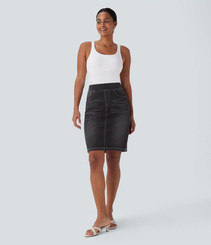 Halara Flex™ High Waisted Pockets Washed Denim Casual Skirt
