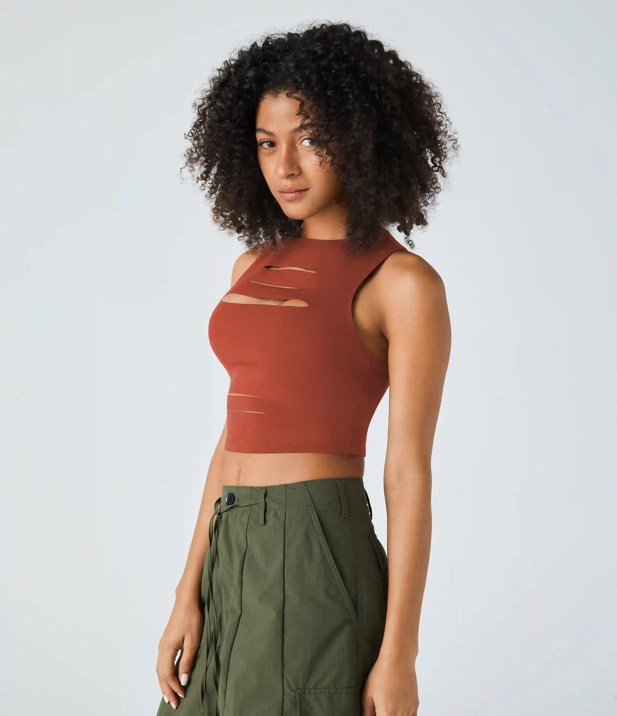 DayStretch Racerback Cut Out Ripped Cropped Casual Tank Top