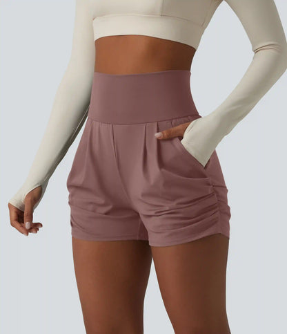 SoftlyZero™ Airy High Waisted Ruched InstantCool Yoga Shorts 3'' with Pockets