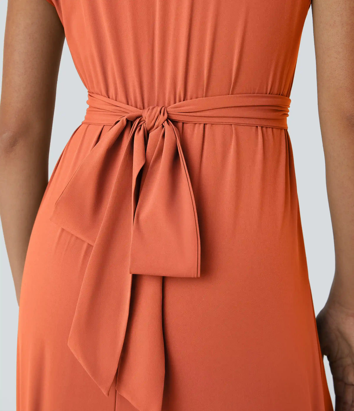 Breezeful™ V Neck Short Sleeve Pocket Tie Back Quick Dry Midi Casual Dress-Longer Length