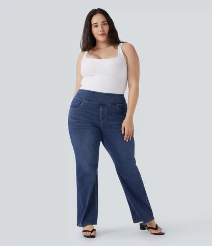 Halara Flex™ High Waisted Pockets Washed Casual Bootcut Plus Size Jeans