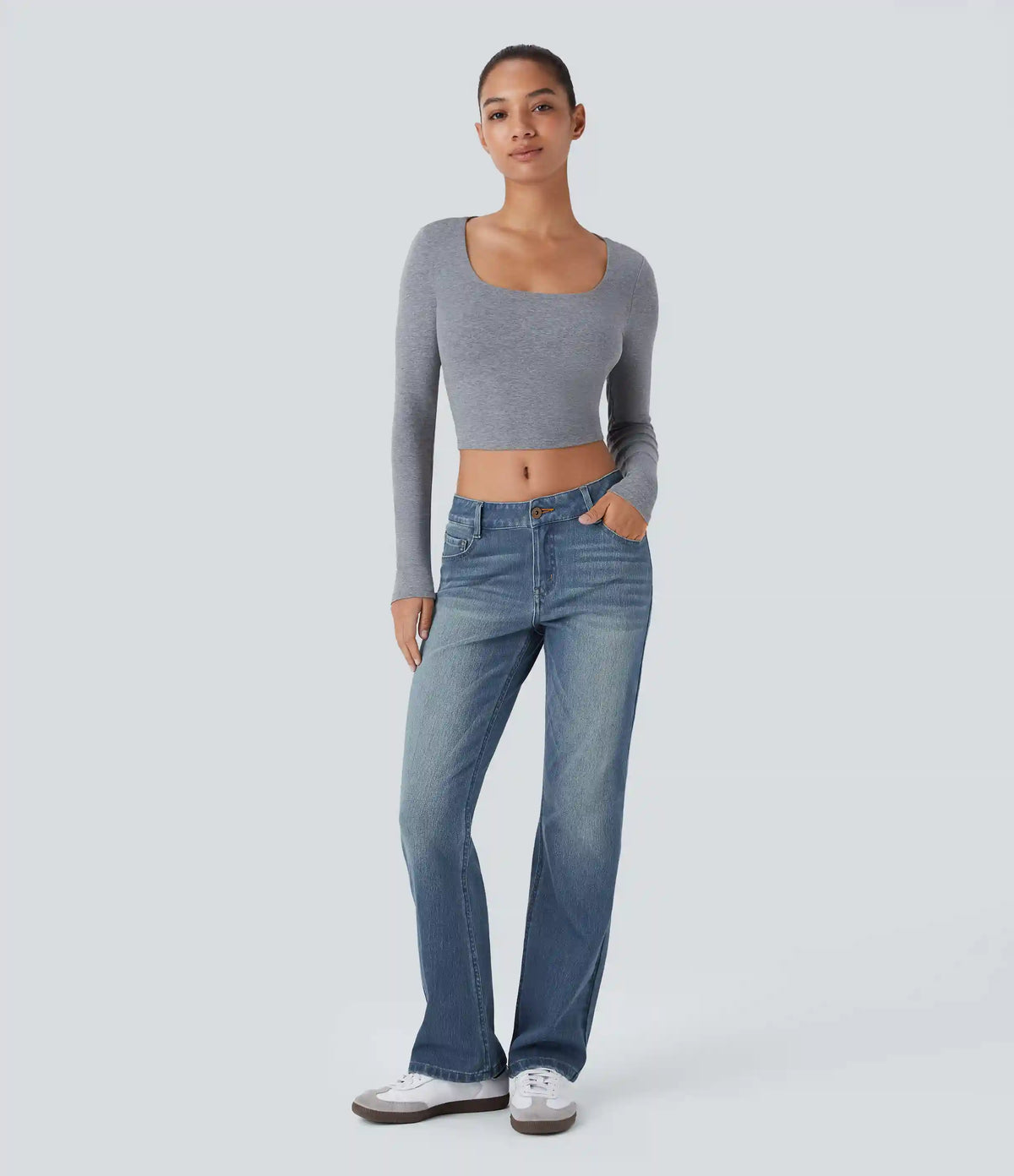 Halara Flex™ Low Rise Zipper Pockets Washed Casual Bootcut Jeans
