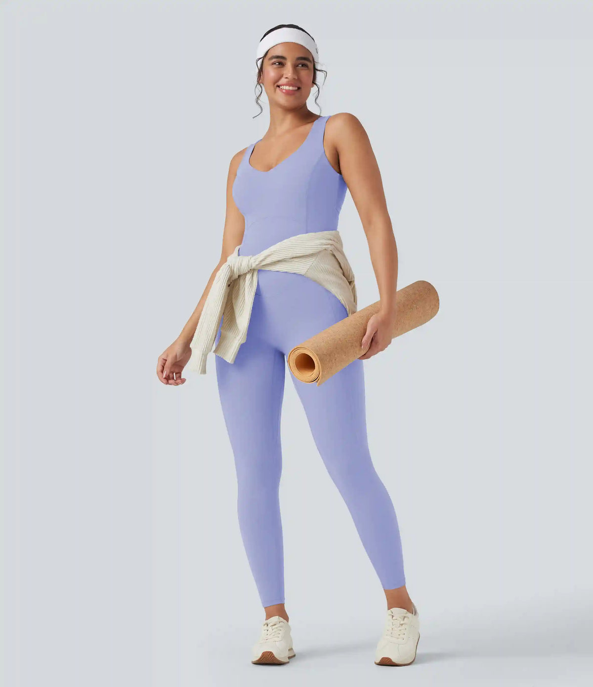 Halara UltraSculpt™ V Neck Tummy Control Butt Lifting Workout Jumpsuit with Pockets