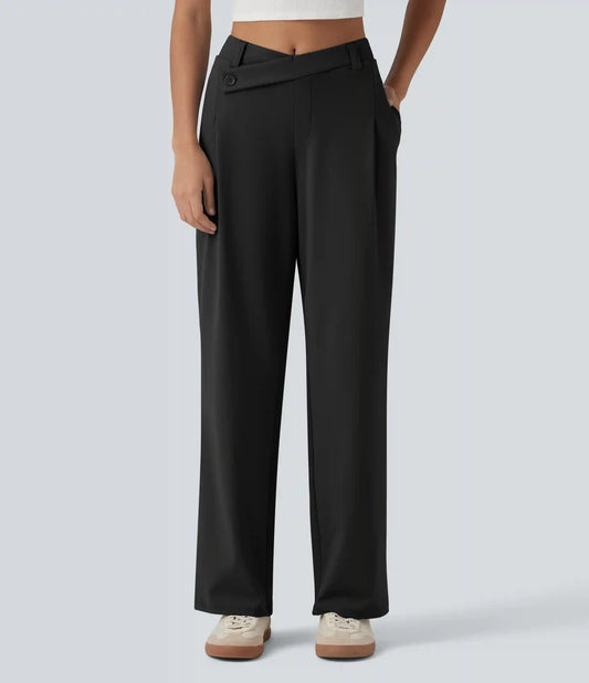 Halara Flex™ DayStretch Asymmetric Mid Rise Work Straight Leg Pants with Pockets