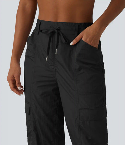 High Waisted Drawstring Tapered Workout Cargo Joggers with Pockets