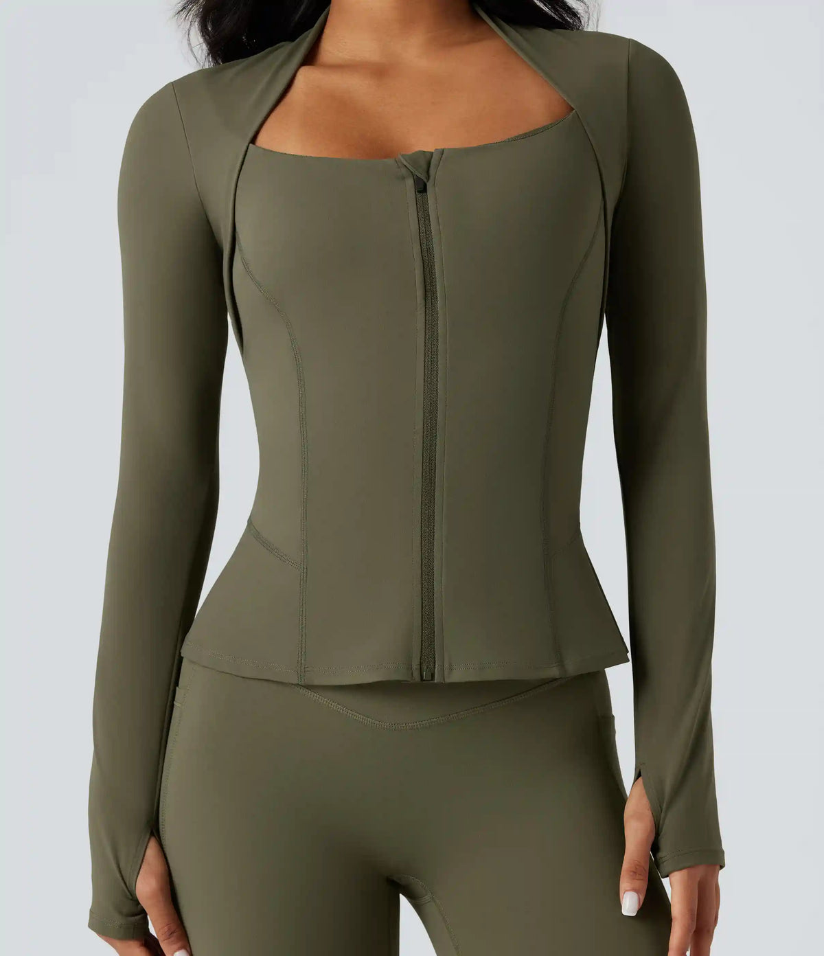 Halara UltraSculpt™ Push-Up Long Sleeve Thumb Hole Zipper Ruffle Hem Yoga Curvy Jacket