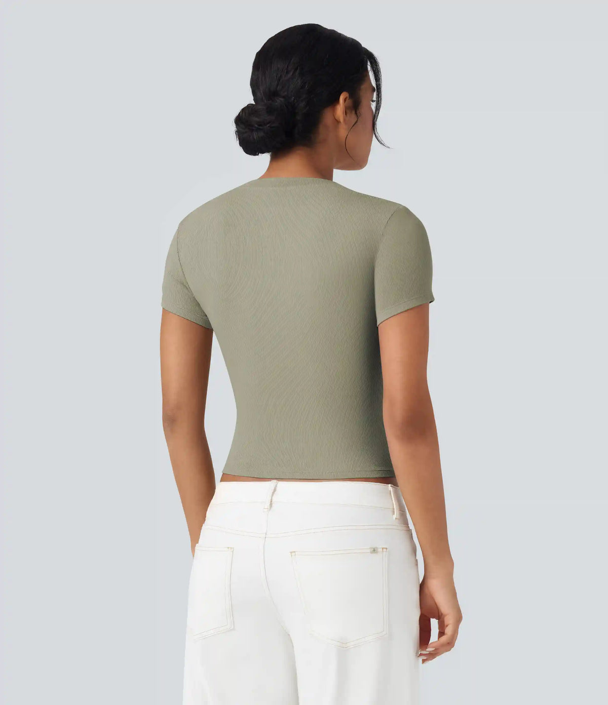 Ribbed Knit Short Sleeve Casual T-Shirt