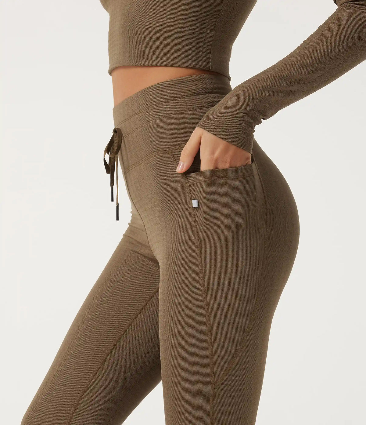 High Waisted Houndstooth Drawstring Yoga Legging with Pockets