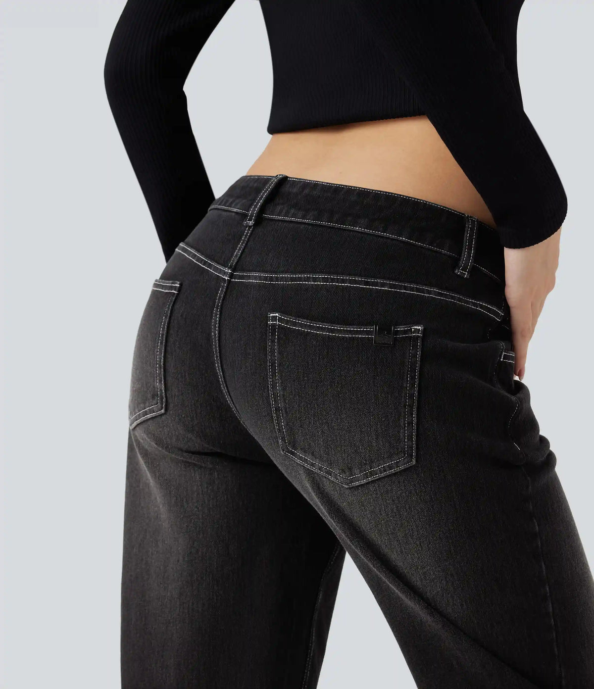 Halara Flex™ Asymmetric Low Rise Straight Leg Casual Jeans with Pockets