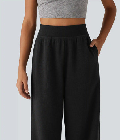 High Waisted Straight Leg Waffle Casual SweatPants with Pockets