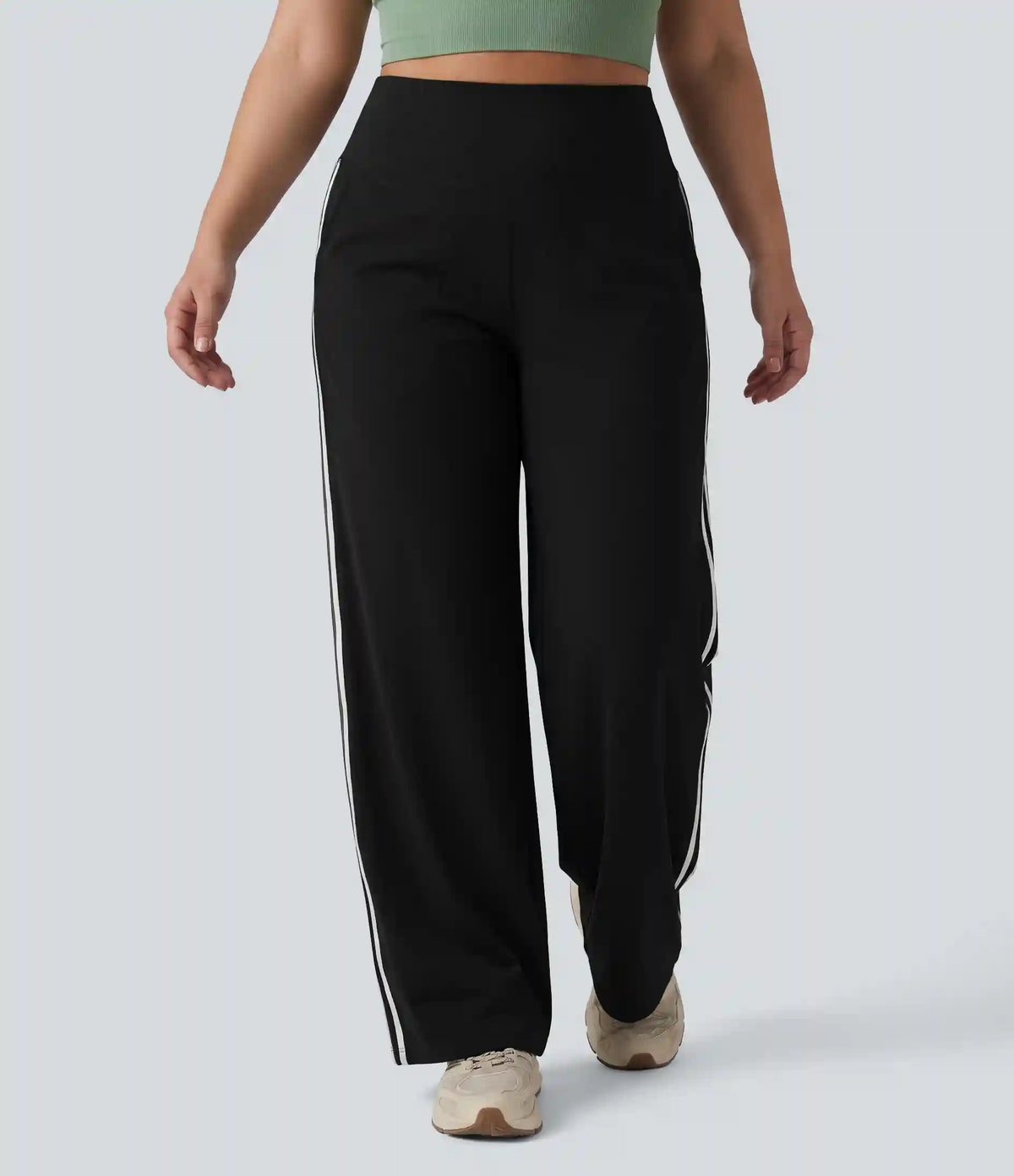 Plus Size Halara UltraSculpt™ High Waisted Tummy Control Color Block Stripes Yoga Baggy Pants with Pockets