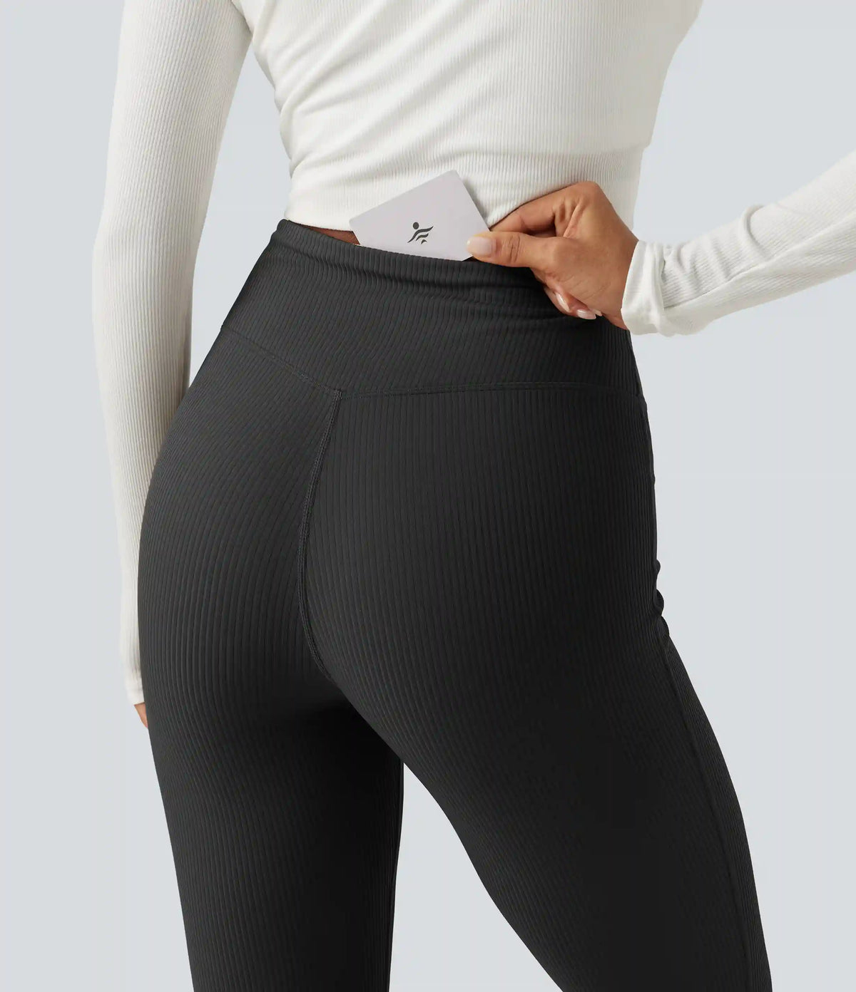 Ribbed High Waisted Bootcut Yoga Leggings with Pocket