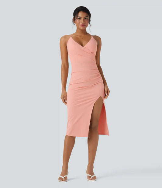 SoftlyZero™ Airy Crossover Ruched Lace Up Bodycon InstantCool Dress DD-F Cups