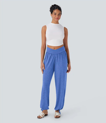 Crossover High Waisted Pocket Drawstring Casual Joggers