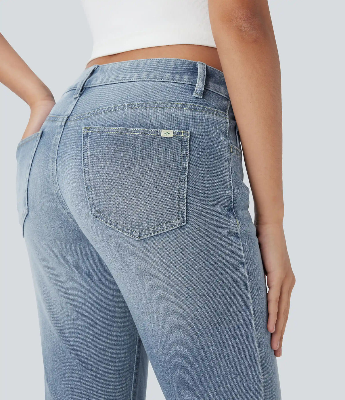 Halara Flex™ Low Rise Zipper Pockets Washed Casual Bootcut Jeans