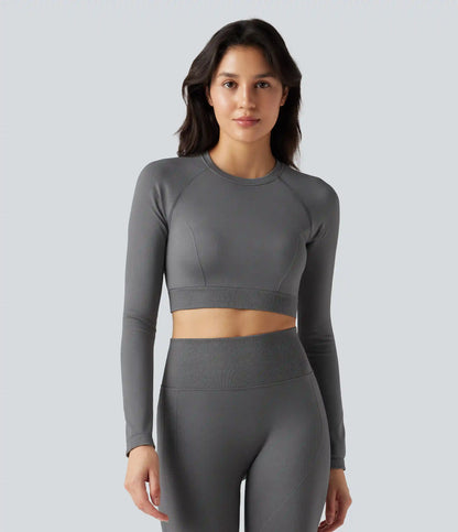Seamless Flow Round Neck Long Sleeve Cropped Yoga Sports Top