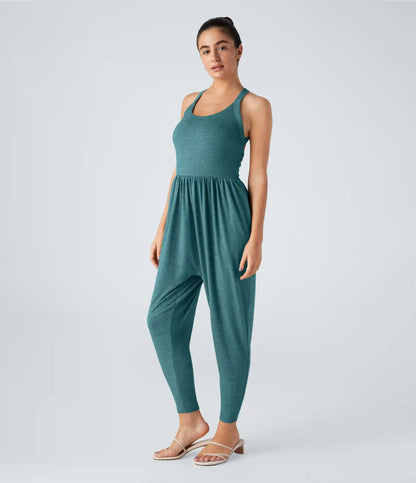 U Neck Pocket Harem Casual Jumpsuit-Easy Peezy Edition