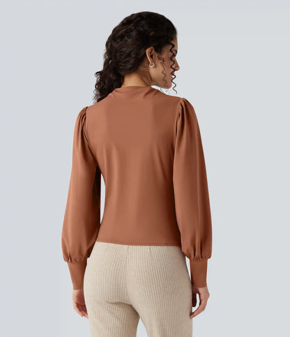 Mock Neck Long Sleeve Ruched Casual Top