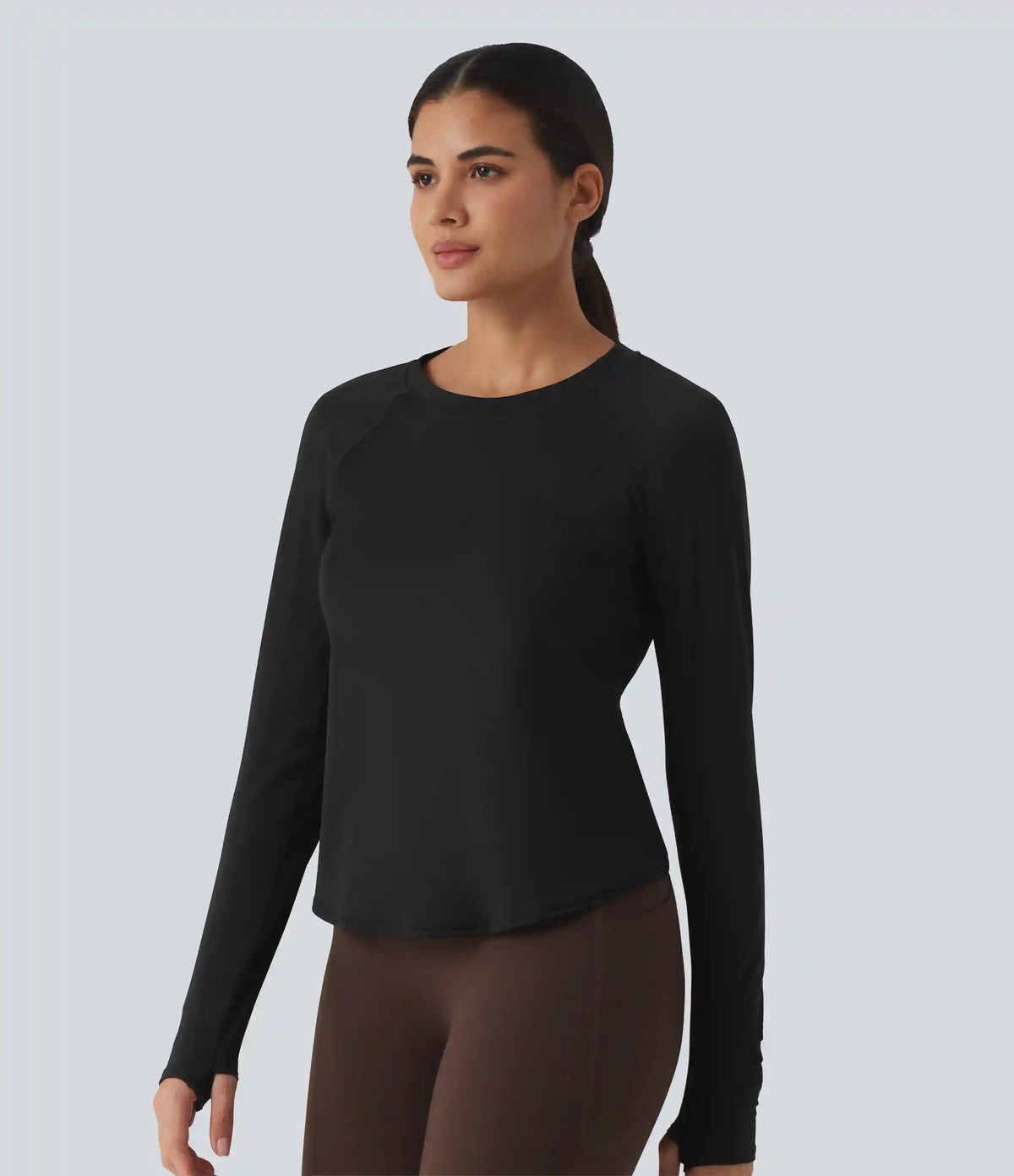 SoftlyZero™ Airy Quick Dry Round Neck Raglan Long Sleeve Mesh Back Crossover Yoga Sports Top with Thumb Holes