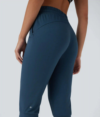 High Waisted Drawstring Pocket Dance Pedal Pusher Joggers