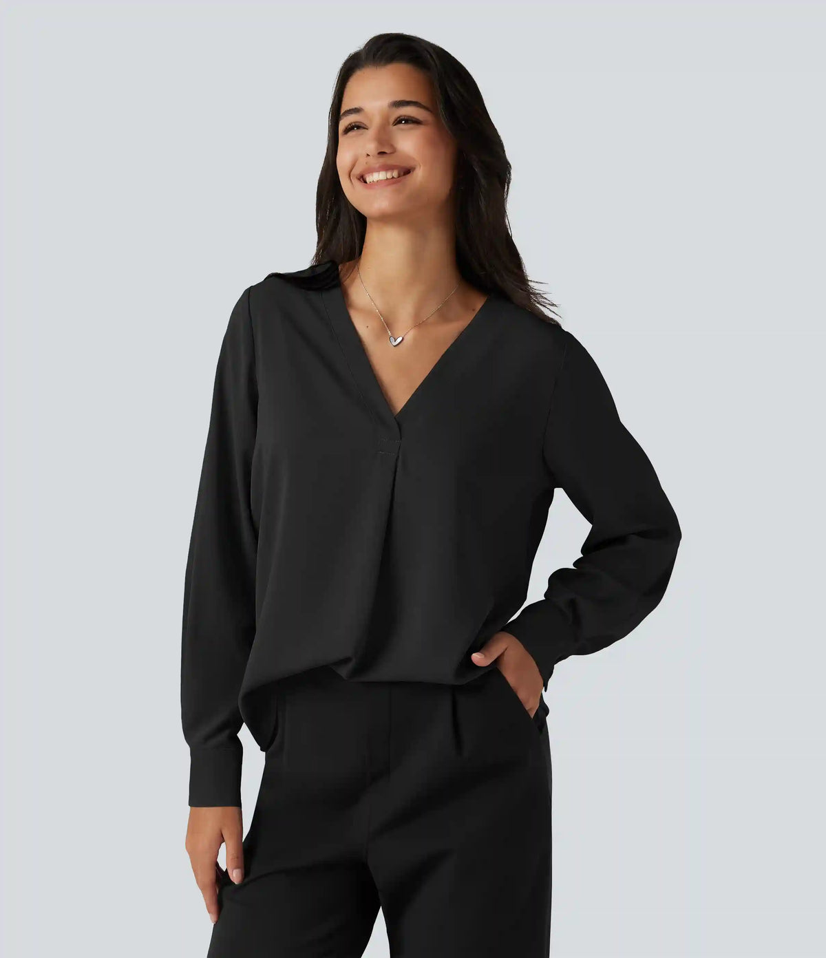 Wrinkle Recovery V Neck Long Sleeve Work Blouse