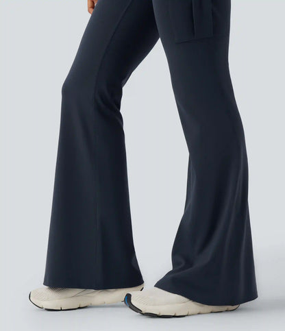 DayStretch High Waisted Tummy Control Ruched Workout Flare Pants with Pockets